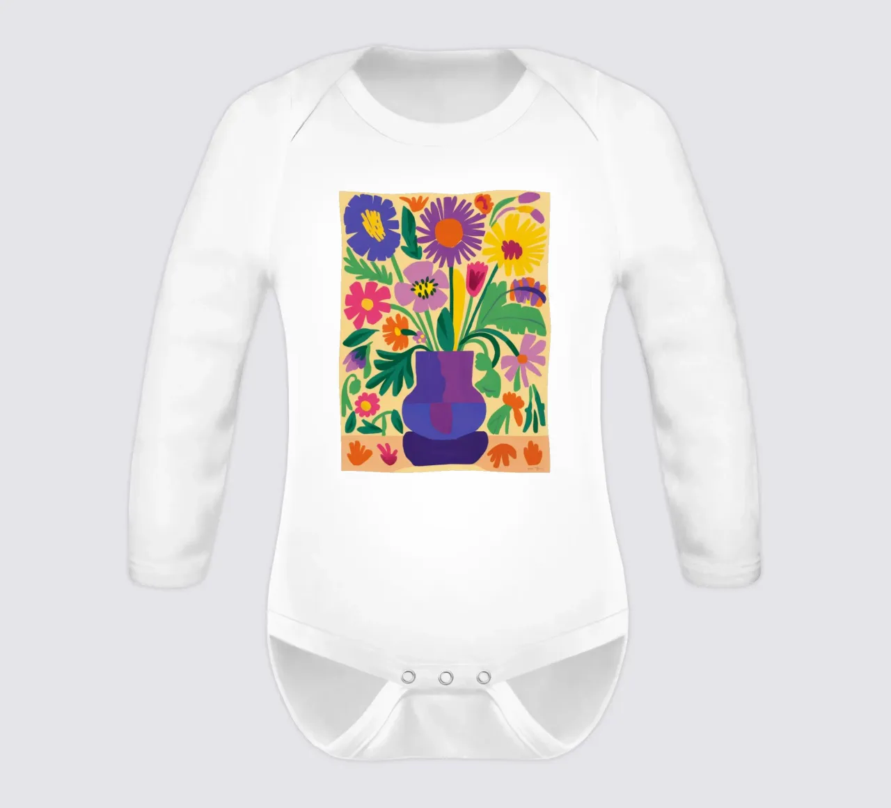 Pop Art Daisy long-sleeve baby romper by Sentinel Glow