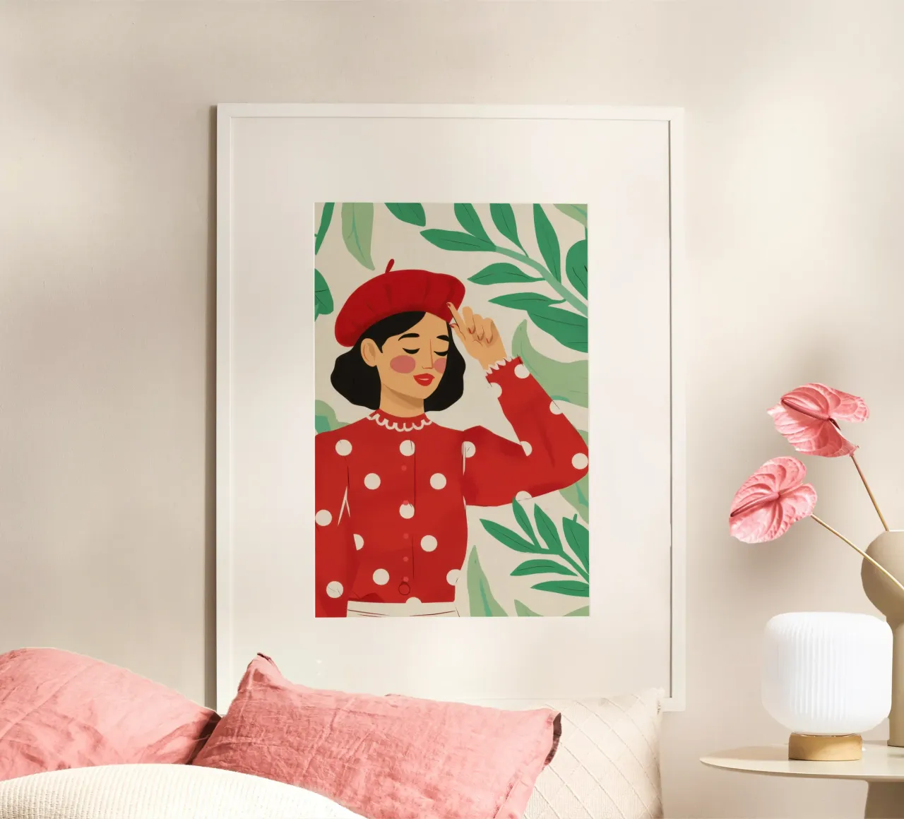 Berretto rosso Saluto a forma di foglia poster da Marigold Tiga