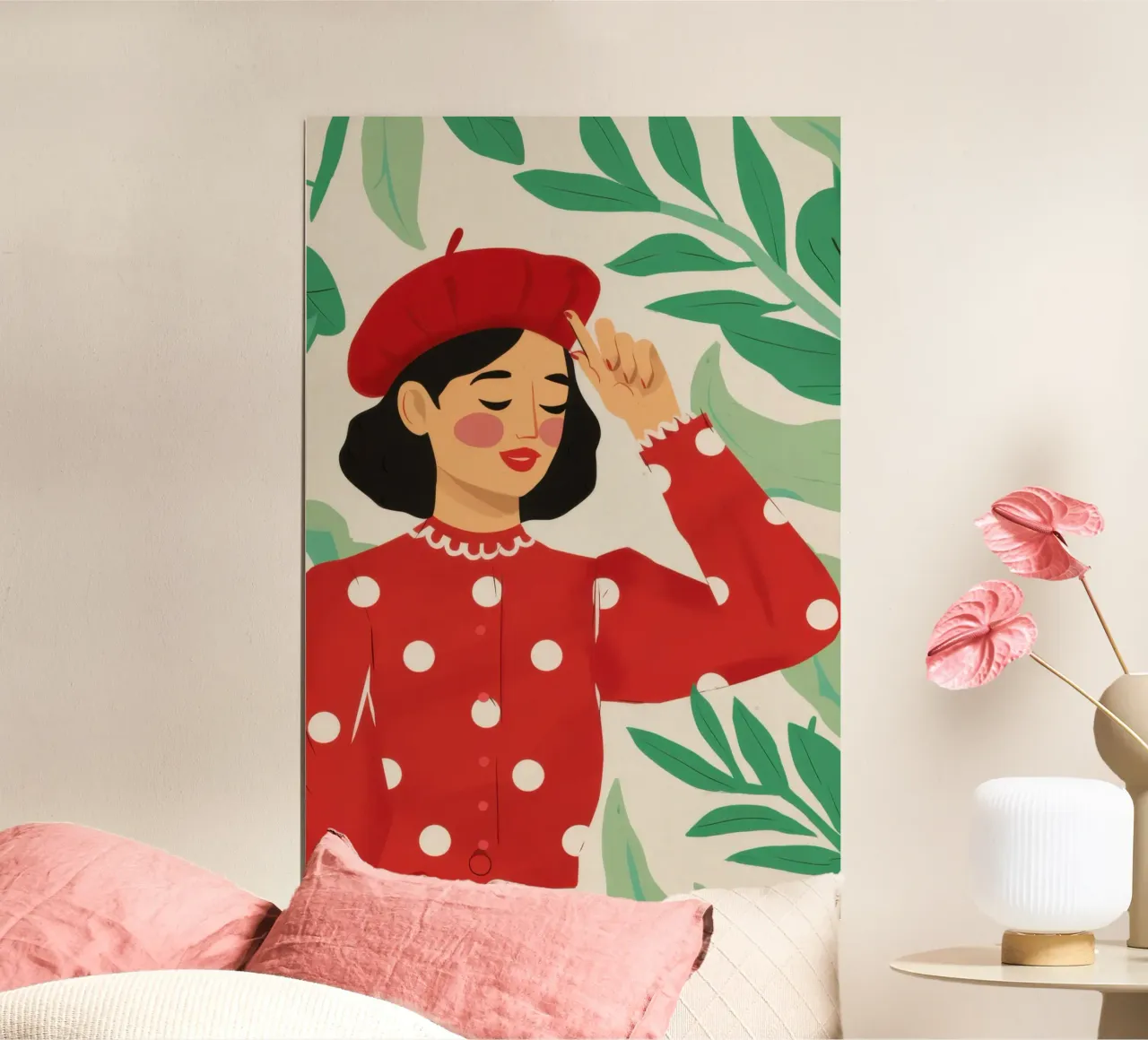 Berretto rosso Saluto a forma di foglia poster da Marigold Tiga