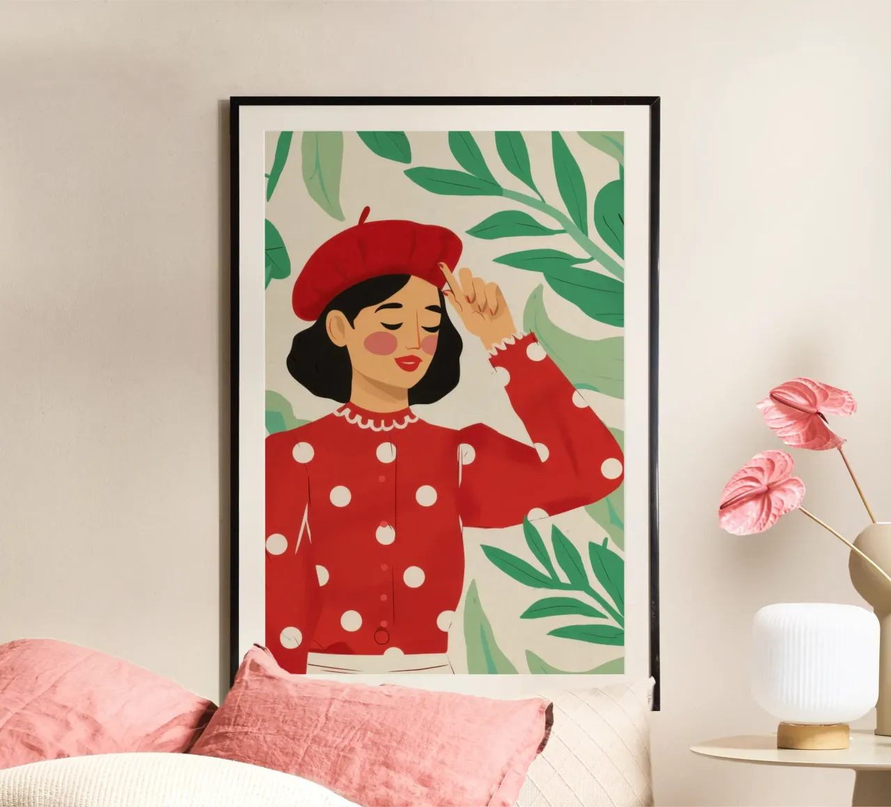 Berretto rosso Saluto a forma di foglia poster da Marigold Tiga