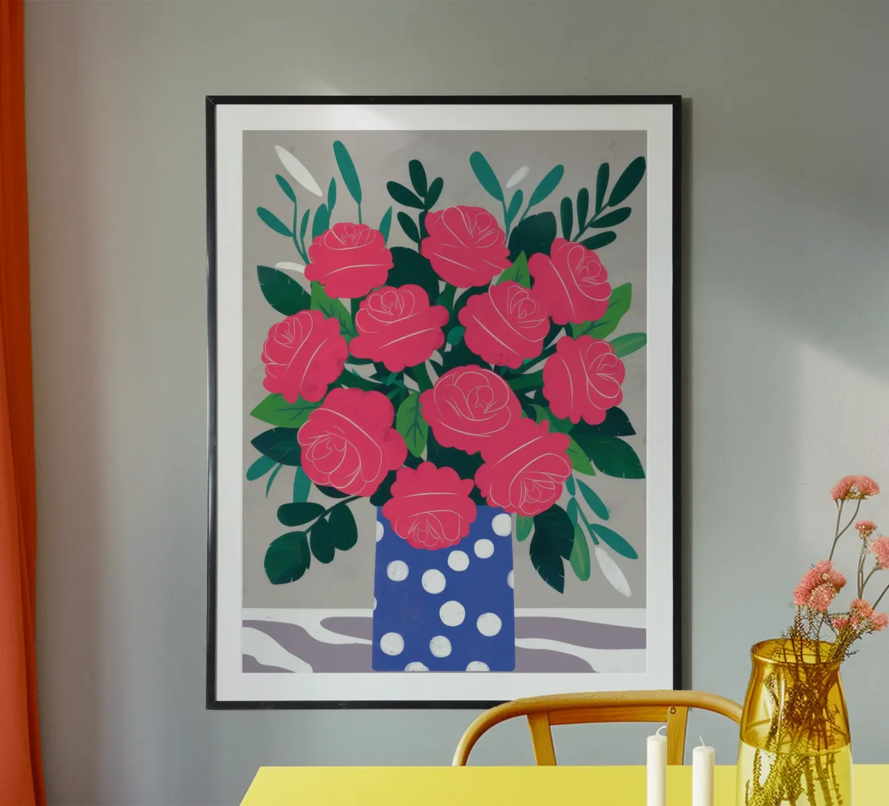 Bouquet di rose a pois poster con telaio in alluminio da Sentinel Glow