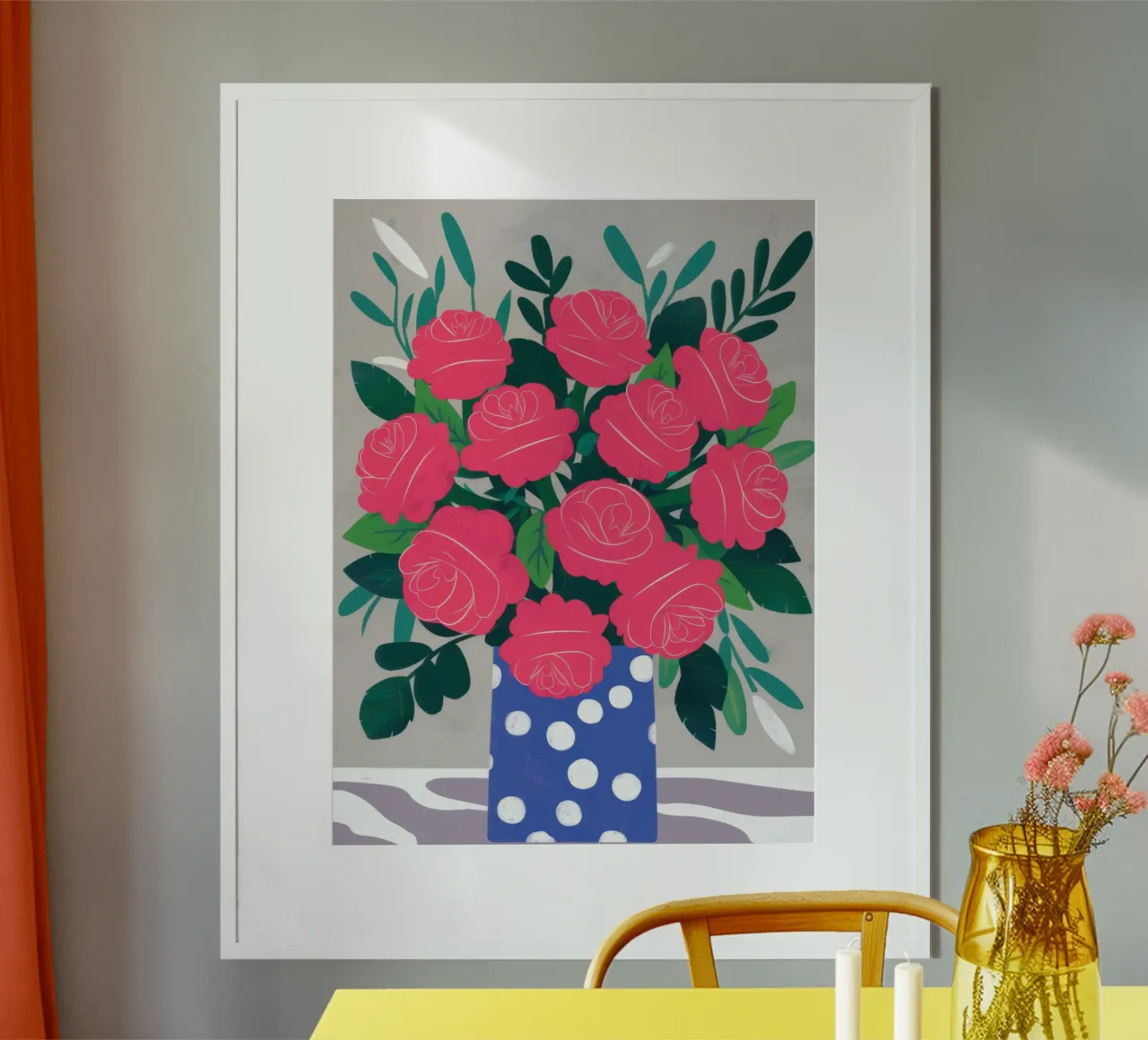 Bouquet di rose a pois poster con telaio in alluminio da Sentinel Glow