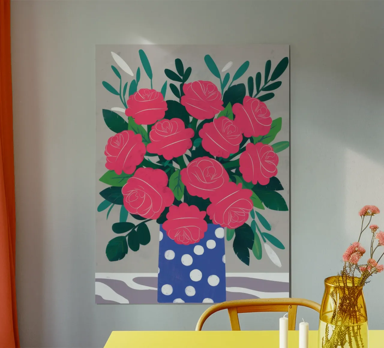 Bouquet di rose a pois poster con telaio in alluminio da Sentinel Glow
