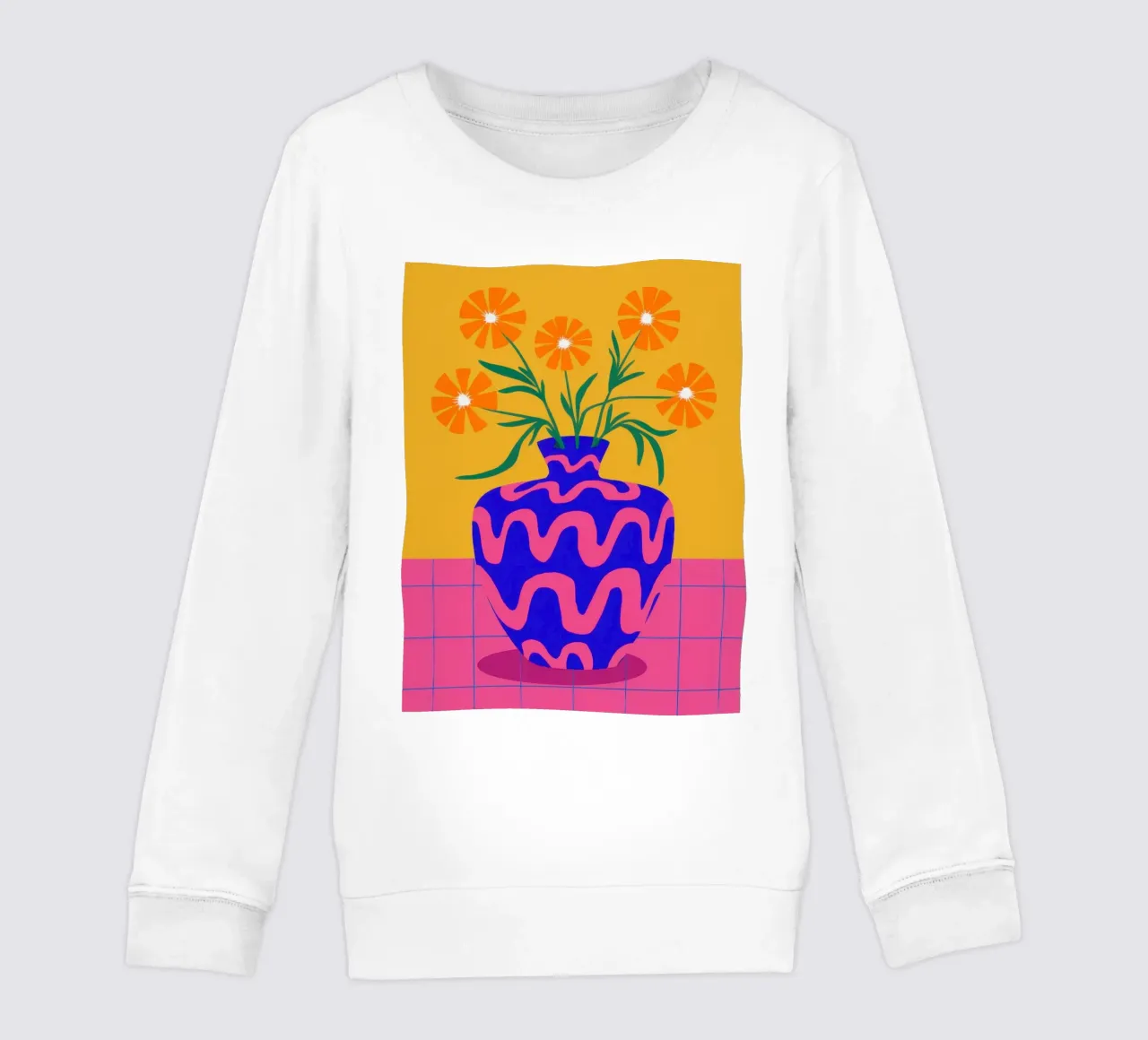 Wavy Vase Orange Flowers kids sweatshirt by Sentinel Glow