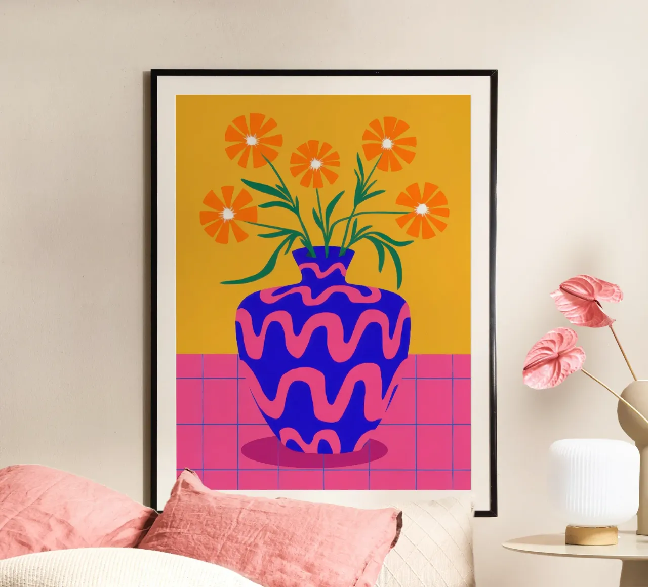 Vaso ondulato Fiori arancioni poster da Sentinel Glow