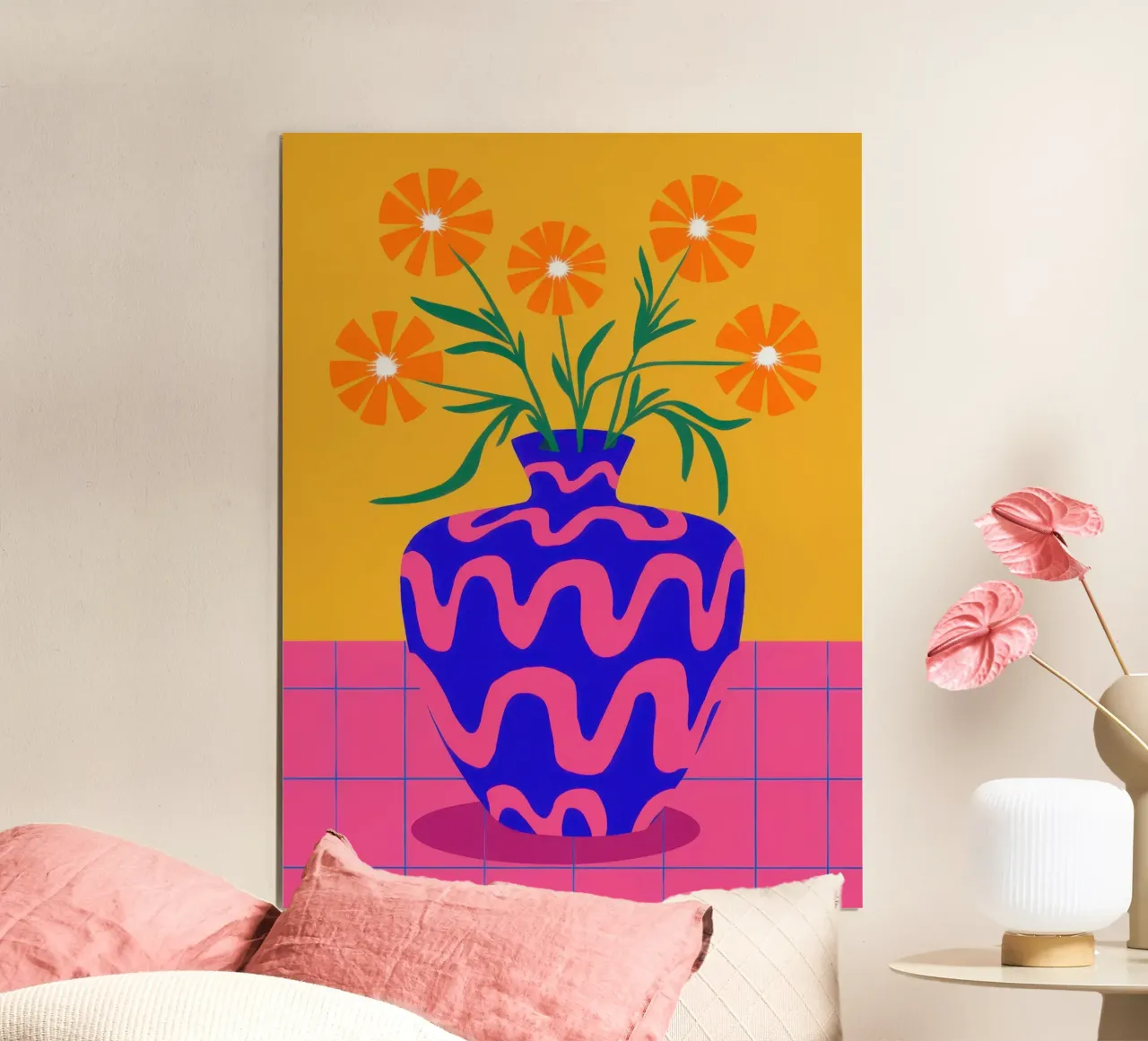 Vaso ondulato Fiori arancioni poster da Sentinel Glow