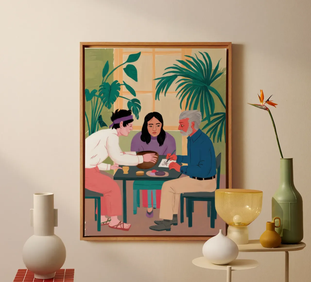 Card Game Gathering canvas with Floater frame by Pale Aura