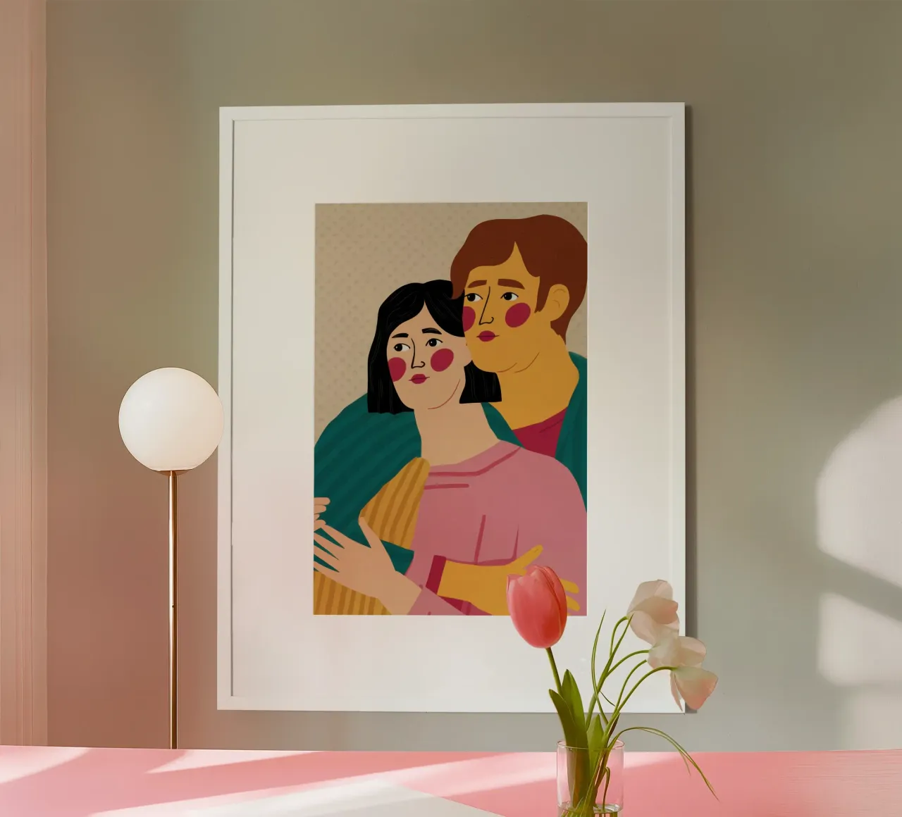 Étreinte tendre d'un couple poster avec cadre en aluminium de Sentinel Glow
