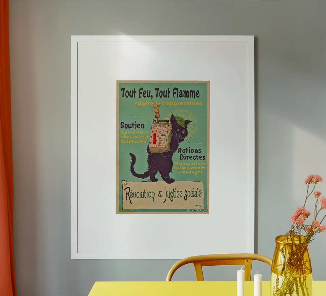 Bruciare d'amore per la rivoluzione poster con telaio in legno da muench benjamin