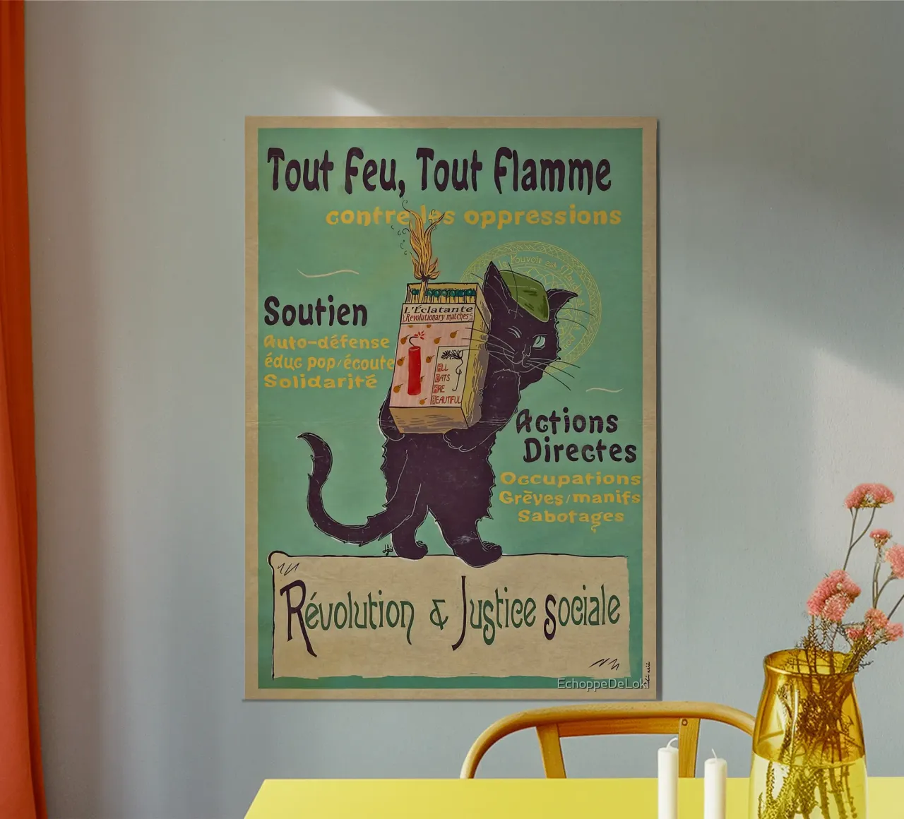 Bruciare d'amore per la rivoluzione poster con telaio in legno da muench benjamin