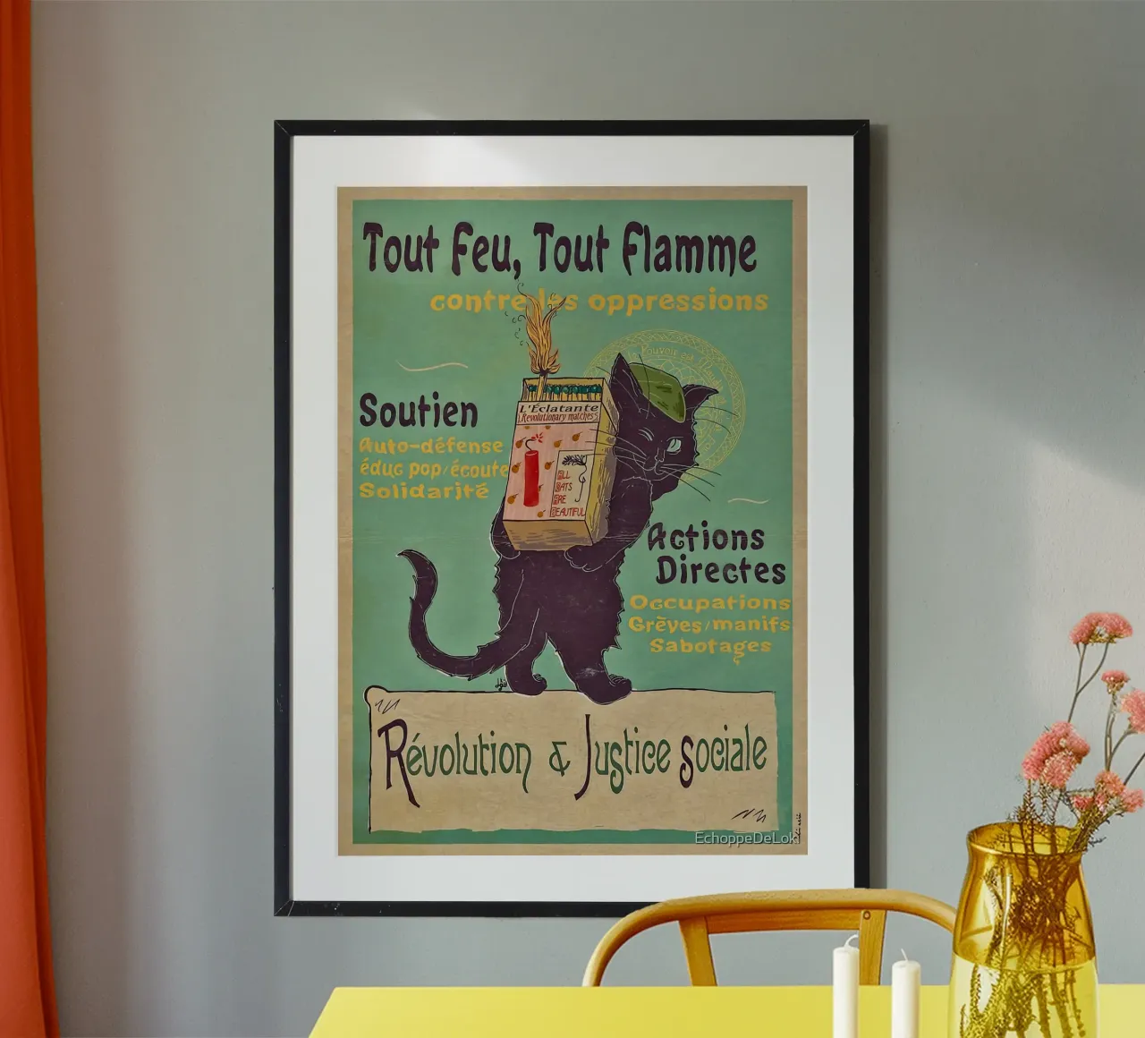 Bruciare d'amore per la rivoluzione poster con telaio in legno da muench benjamin