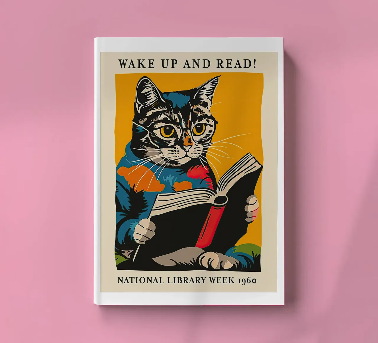 Cat Reading Poster - Wake Up and Read notebook by muench benjamin