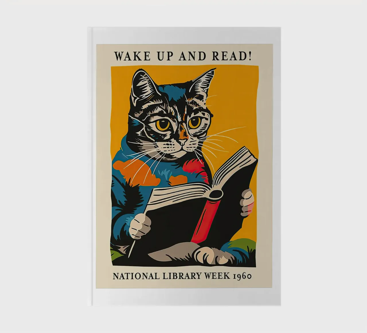 Cat Reading Poster - Wake Up and Read notebook by muench benjamin