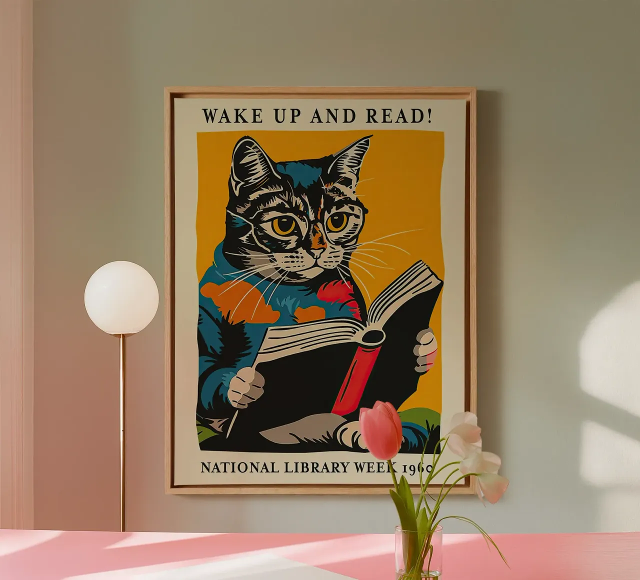 Cat Reading Poster - Wake Up and Read canvas by muench benjamin