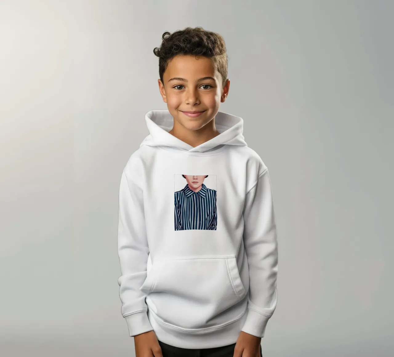 Dettaglio camicia a righe felpa bambino con cappuccio da Pale Aura