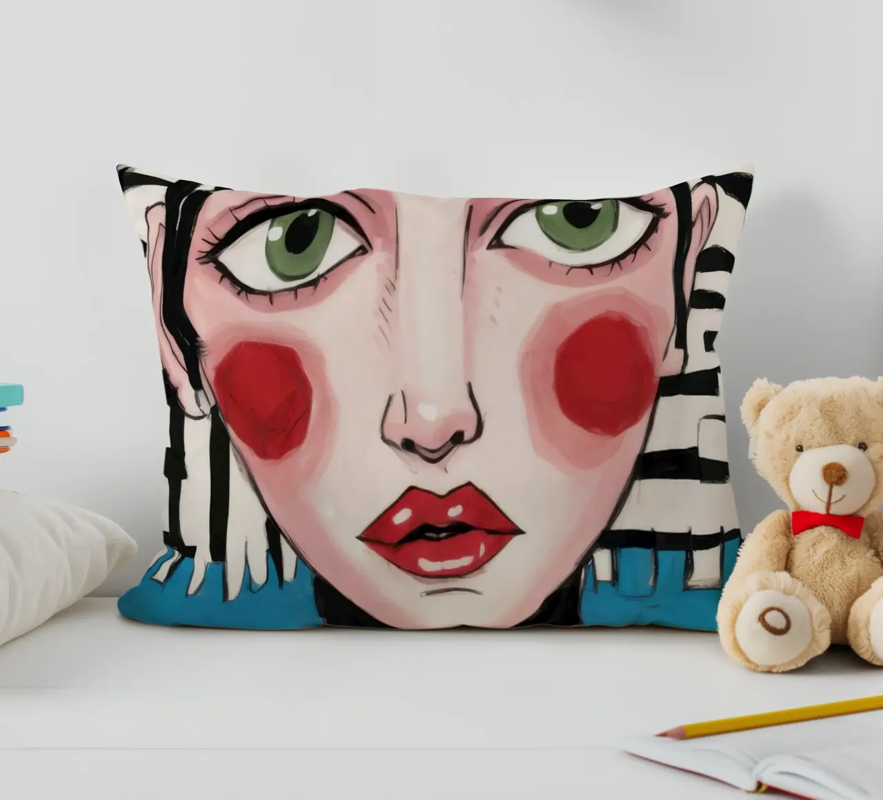 Ritratto di bob a righe cuscino da Sentinel Glow