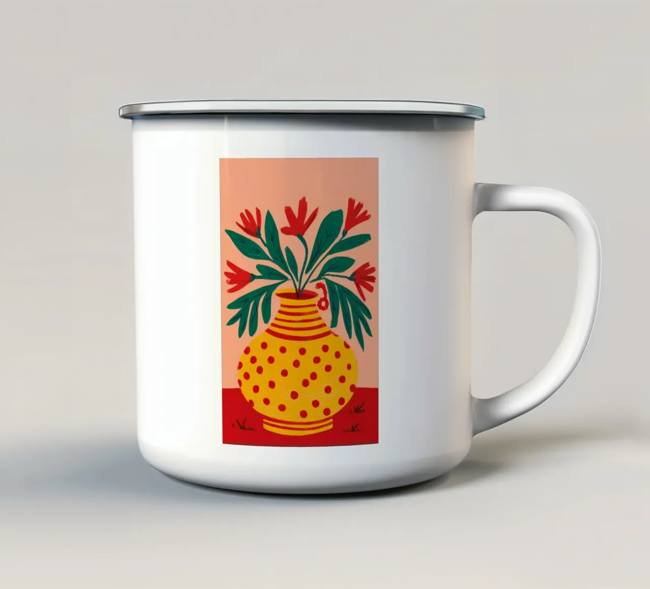 Vaso giallo Fiori rossi tazza in smalto da Sentinel Glow