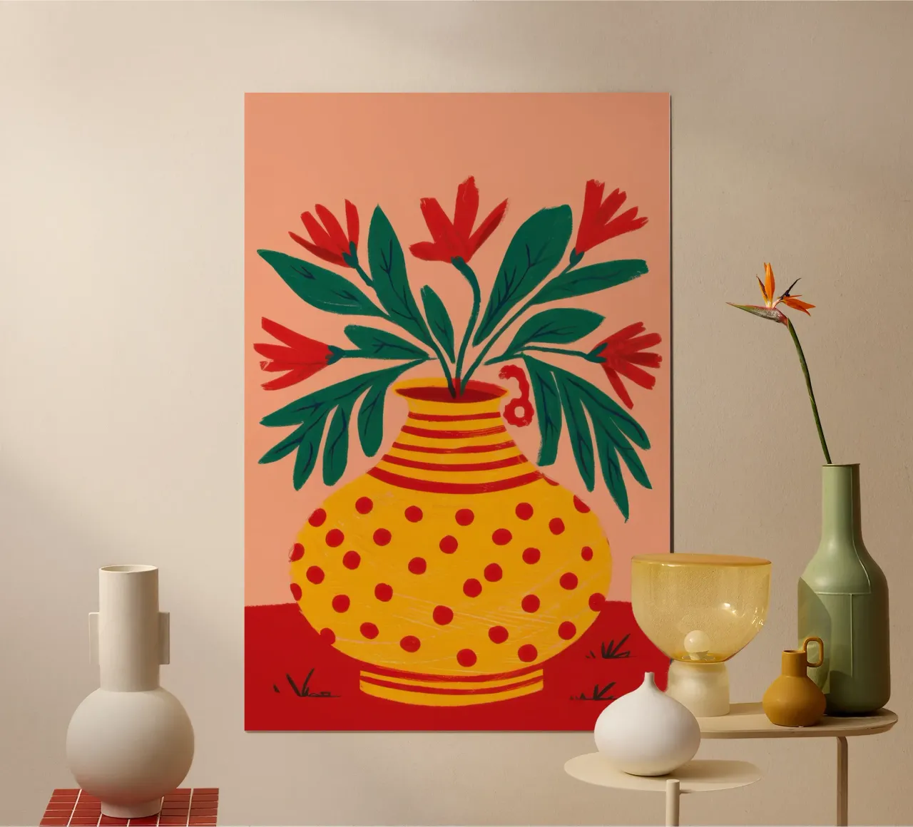 Vase jaune Fleurs rouges hahnemühle de Sentinel Glow