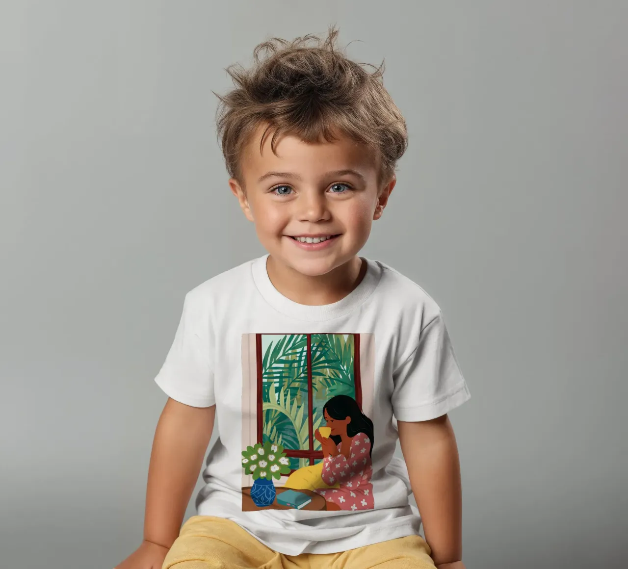 Window Reading Sanctuary kids t-shirt by Marigold Tiga
