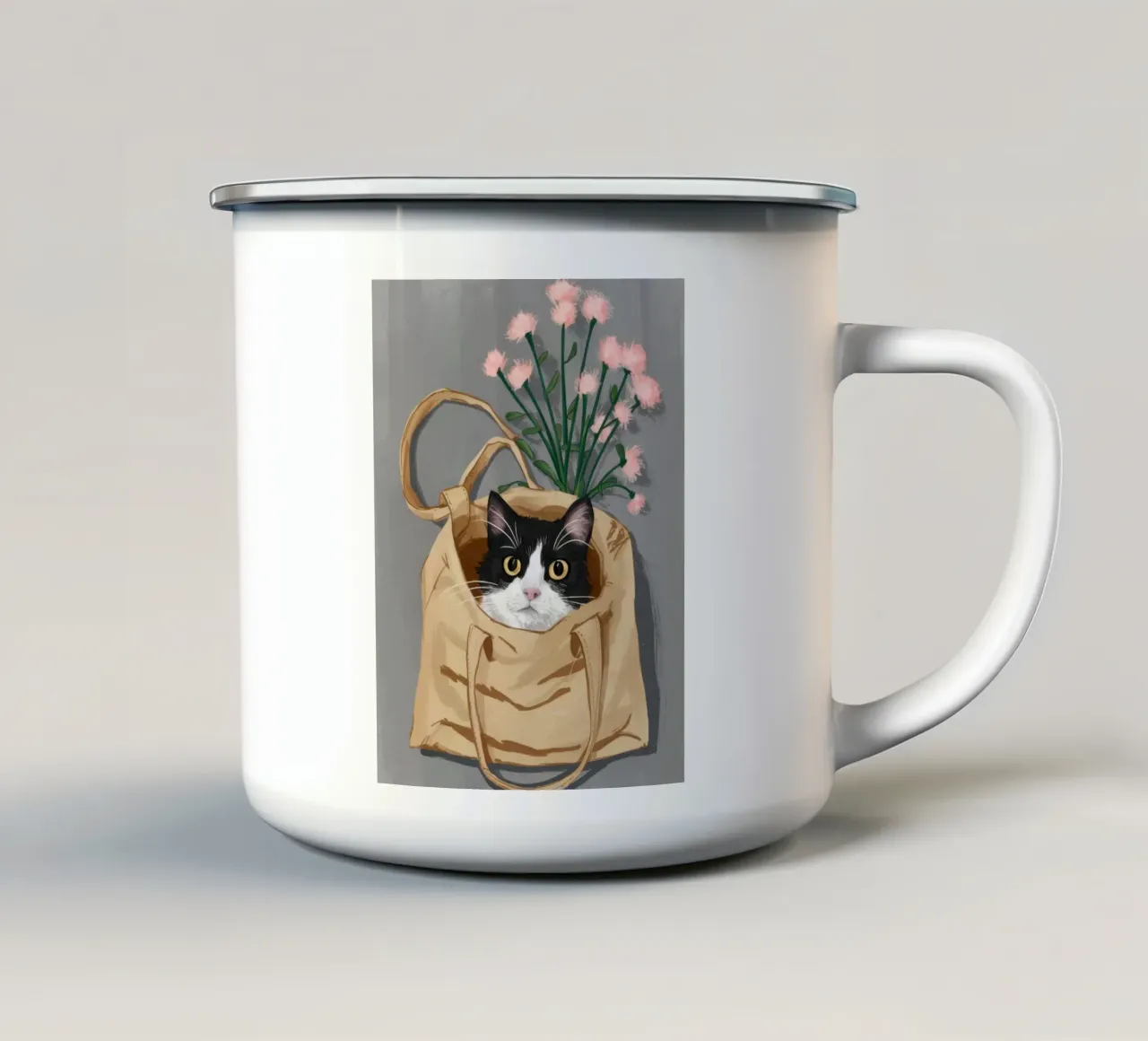 Borsa a tracolla Felino tazza in smalto da Marigold Tiga