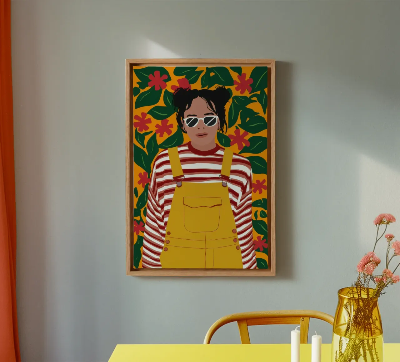 Gele Overalls Zonneschijn canvas met Baklijst van Pale Aura