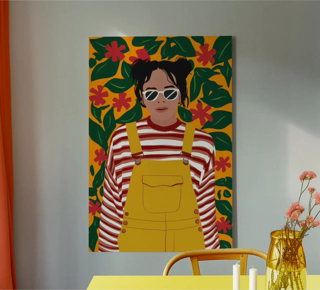 Gele Overalls Zonneschijn canvas met Baklijst van Pale Aura