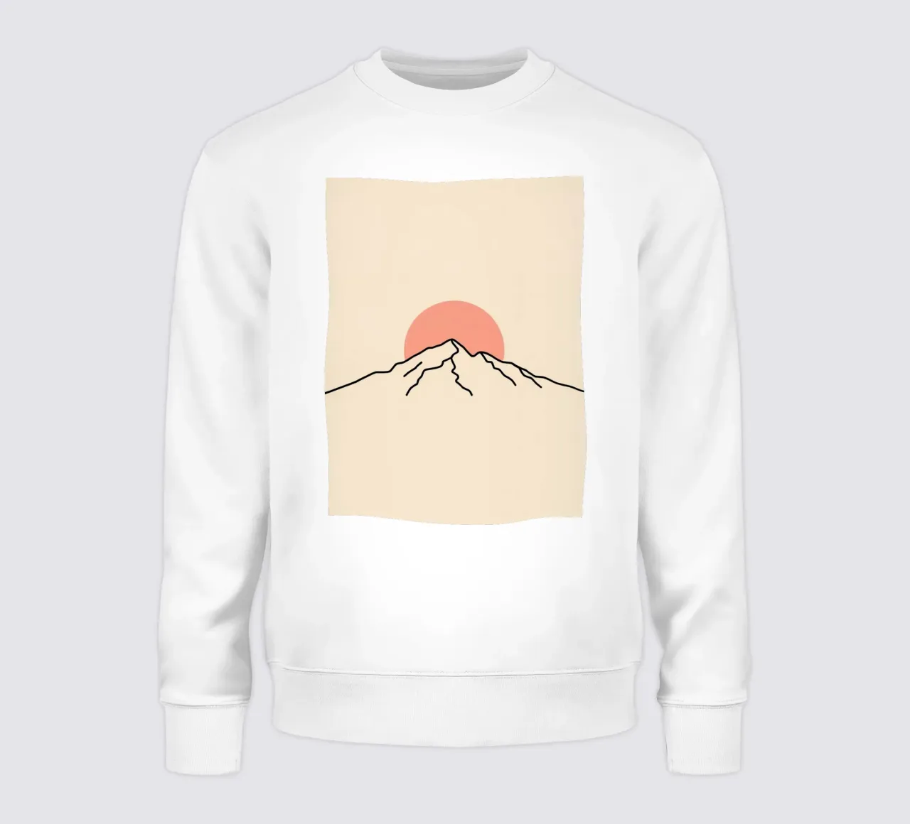 Stylized mountain range with minimalist sun in background sweatshirt by DesignDoodle