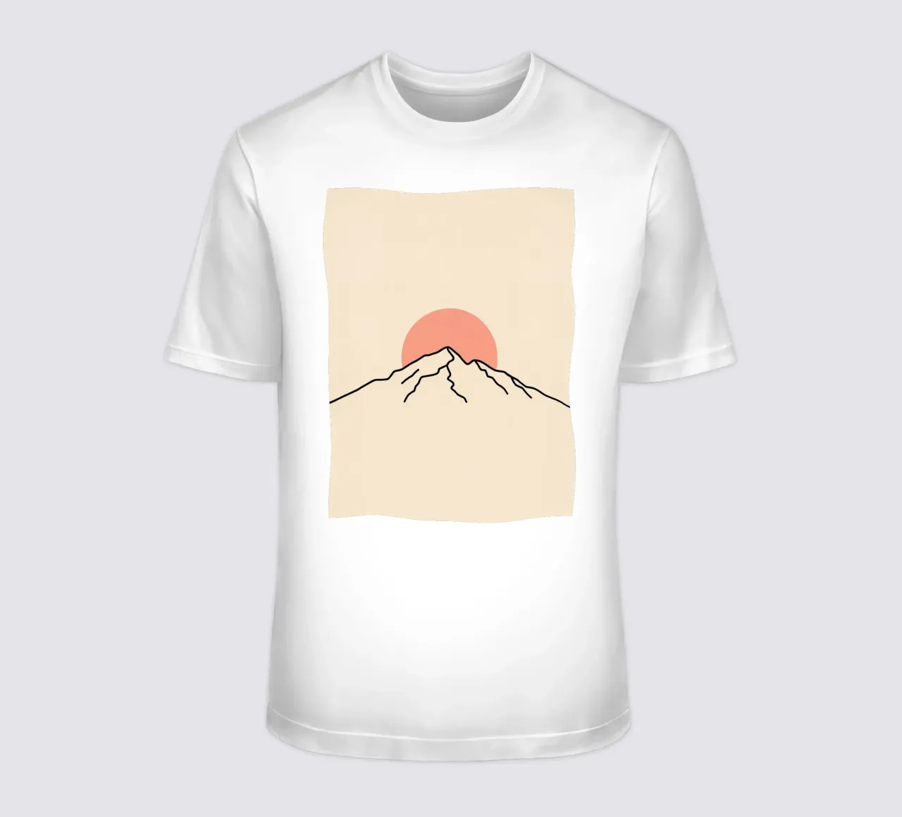 Stylized mountain range with minimalist sun in background t-shirt by DesignDoodle