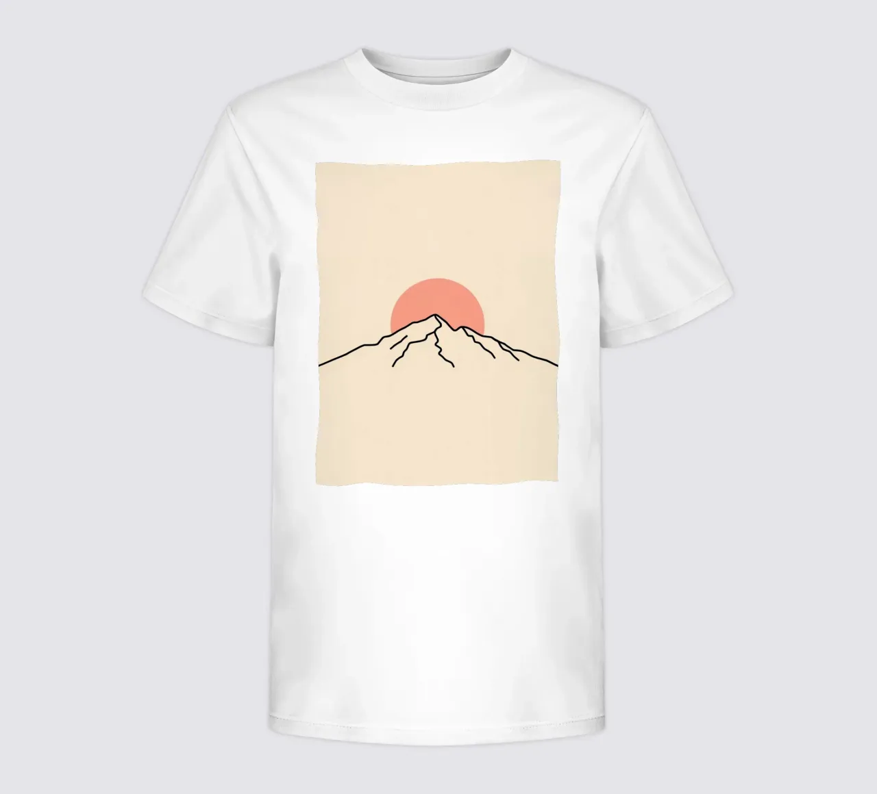 Stylized mountain range with minimalist sun in background kids t-shirt by DesignDoodle