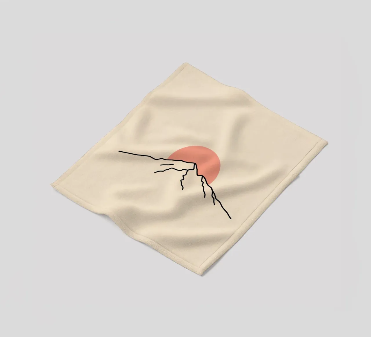 Stylized mountain range with minimalist sun in background fleece blanket by DesignDoodle