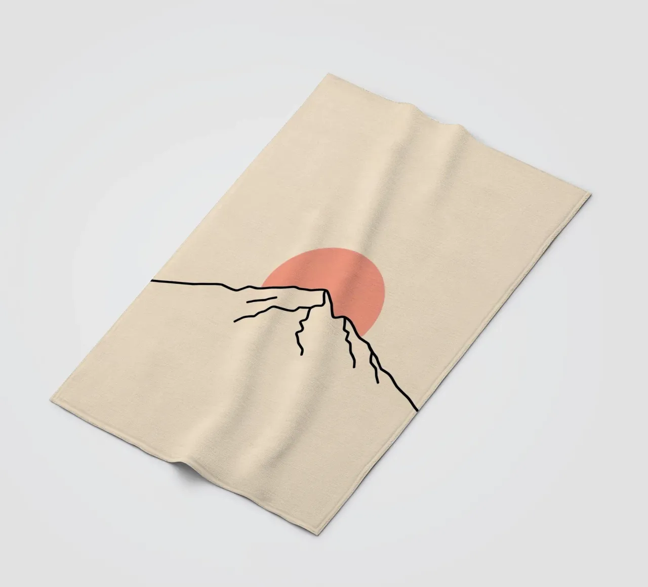 Stylized mountain range with minimalist sun in background fleece blanket by DesignDoodle