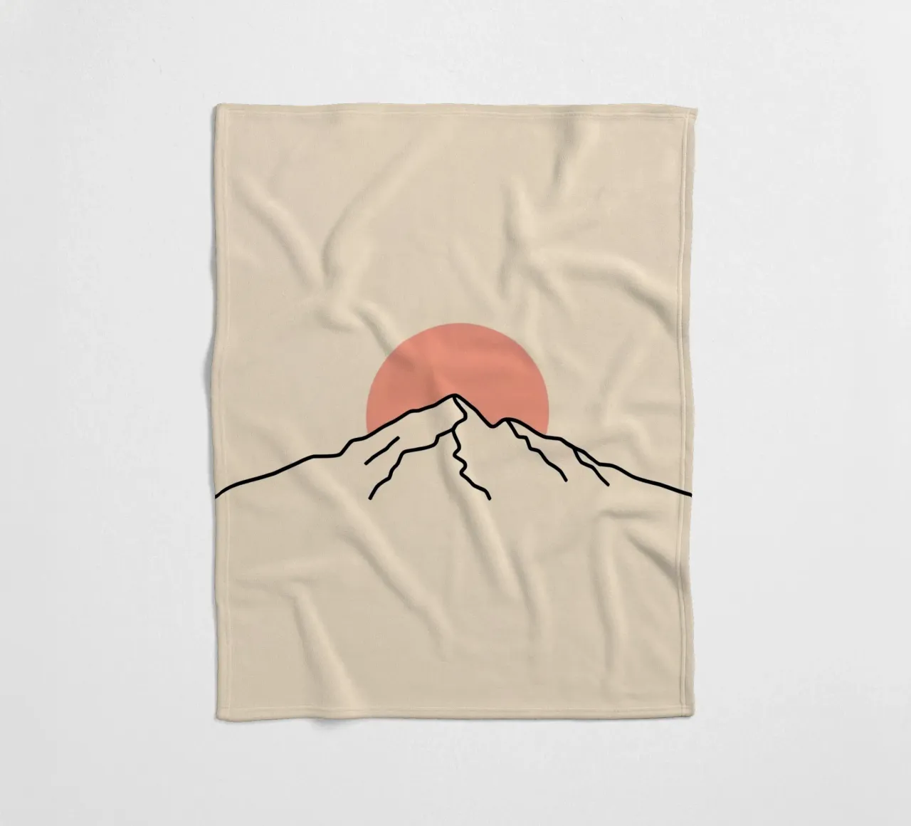 Stylized mountain range with minimalist sun in background fleece blanket by DesignDoodle