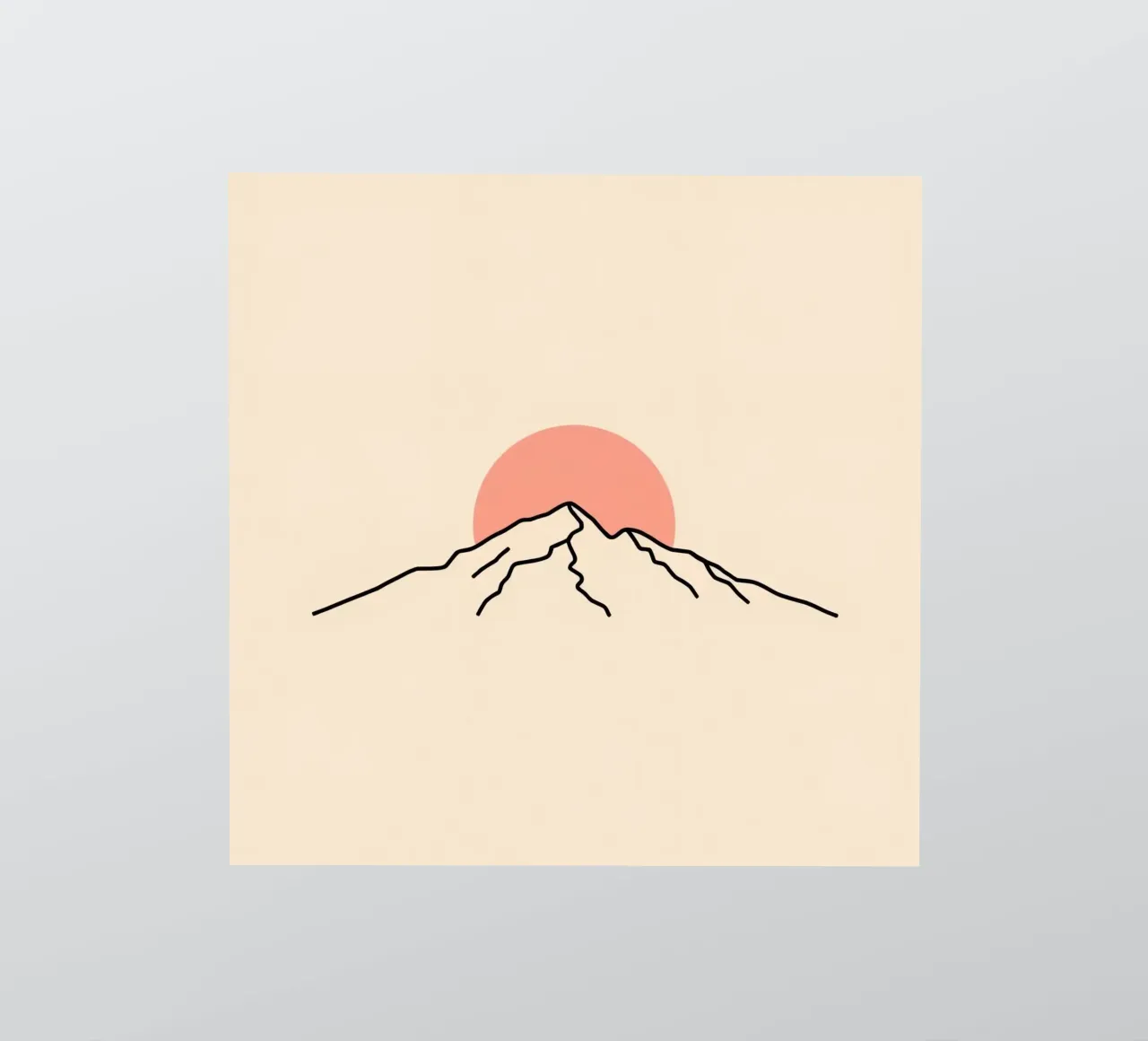 Stylized mountain range with minimalist sun in background sticker by DesignDoodle