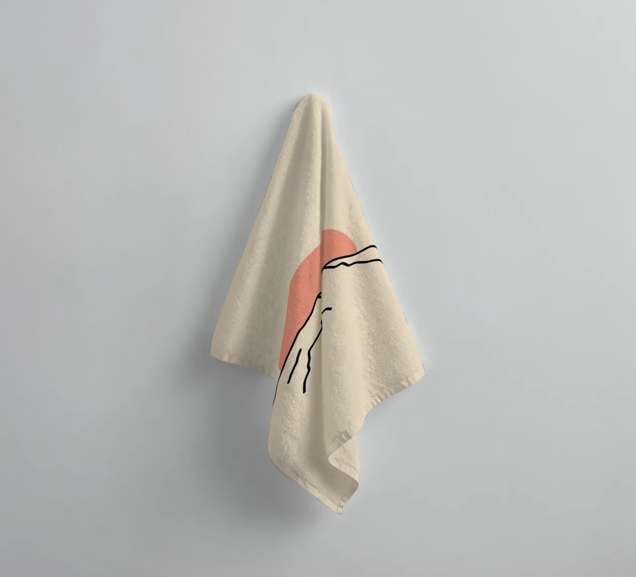 Stylized mountain range with minimalist sun in background towel by DesignDoodle