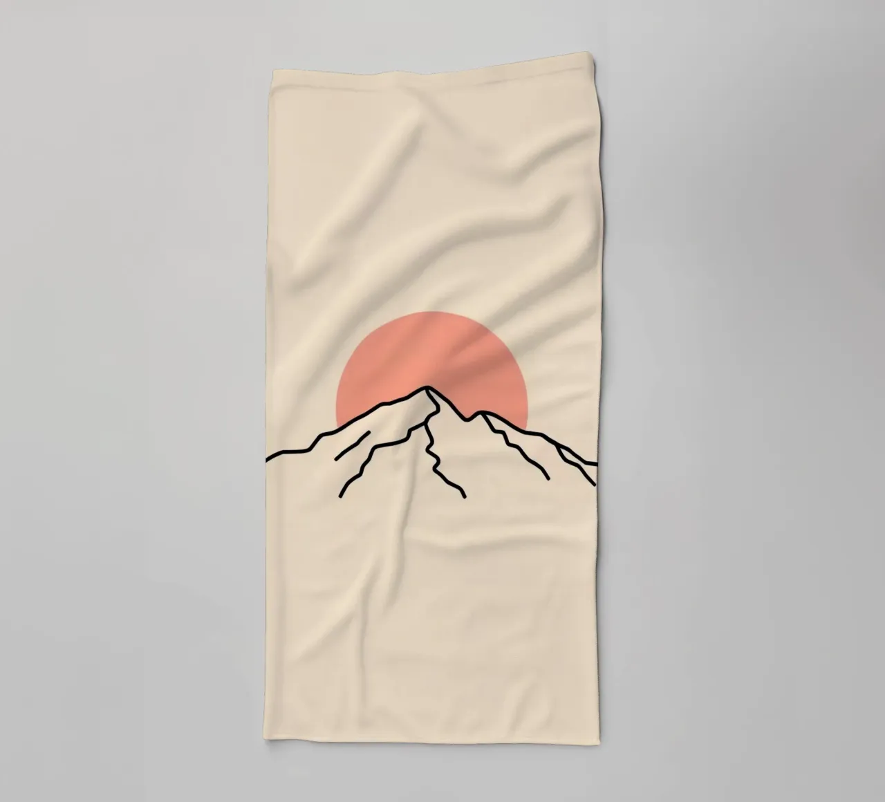 Stylized mountain range with minimalist sun in background towel by DesignDoodle