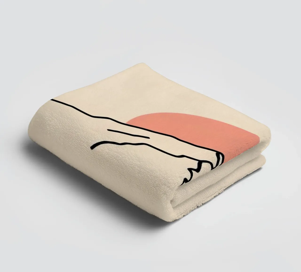 Stylized mountain range with minimalist sun in background towel by DesignDoodle