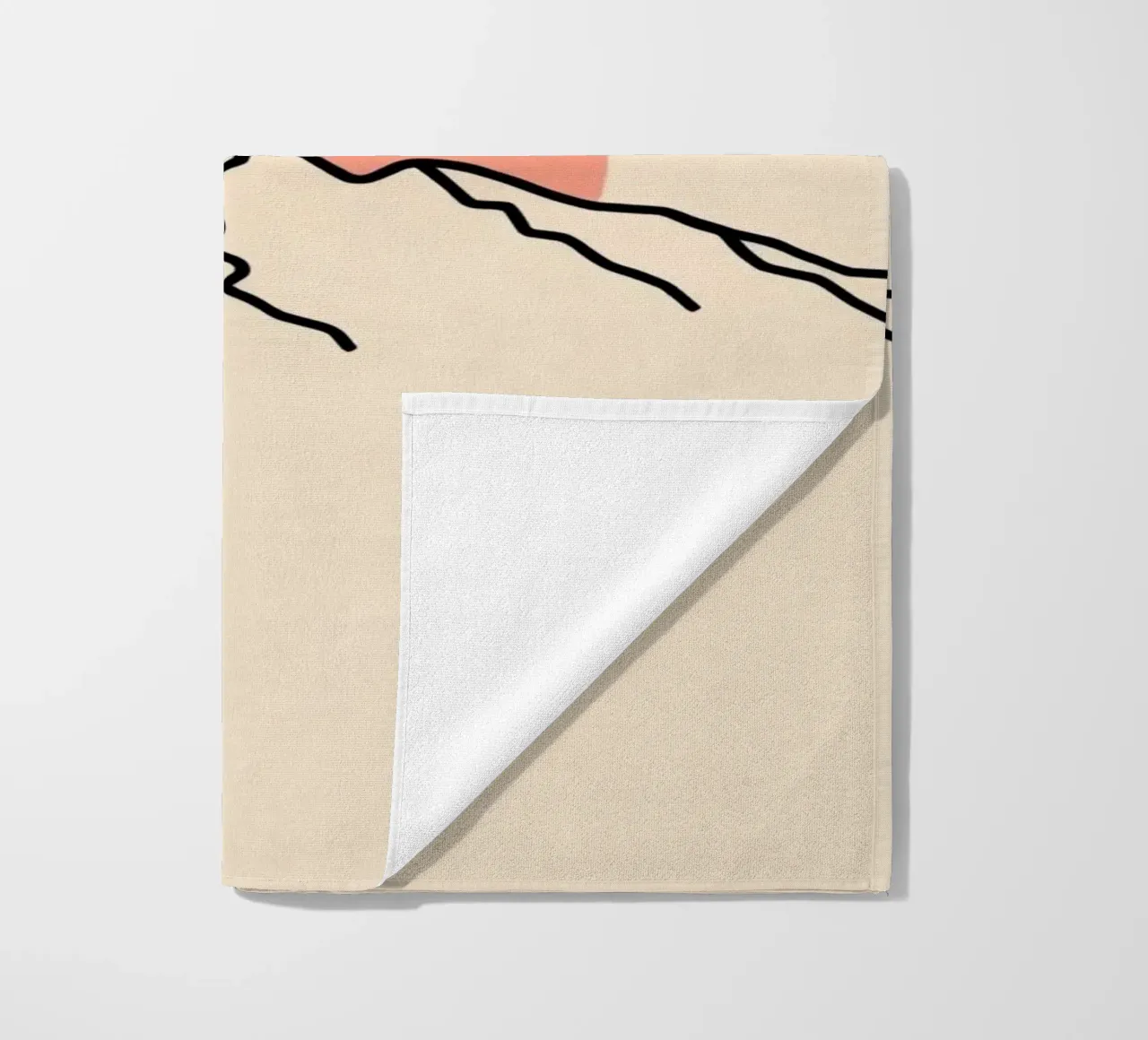 Stylized mountain range with minimalist sun in background beach towel by DesignDoodle