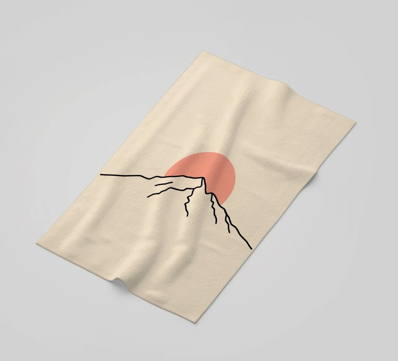 Stylized mountain range with minimalist sun in background beach towel by DesignDoodle