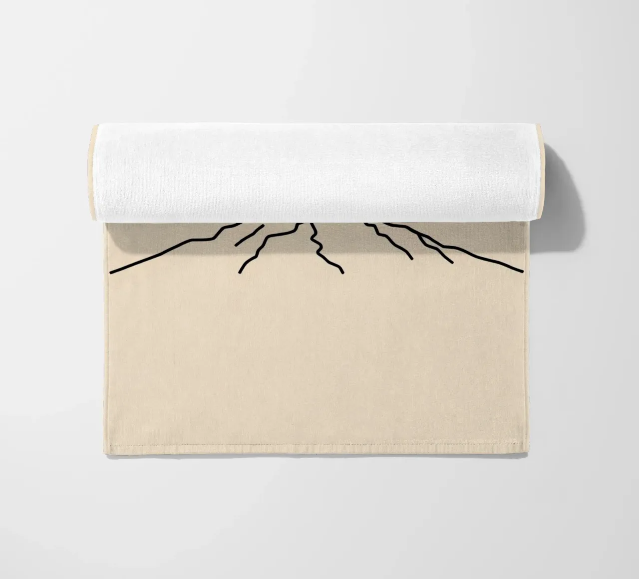 Stylized mountain range with minimalist sun in background beach towel by DesignDoodle