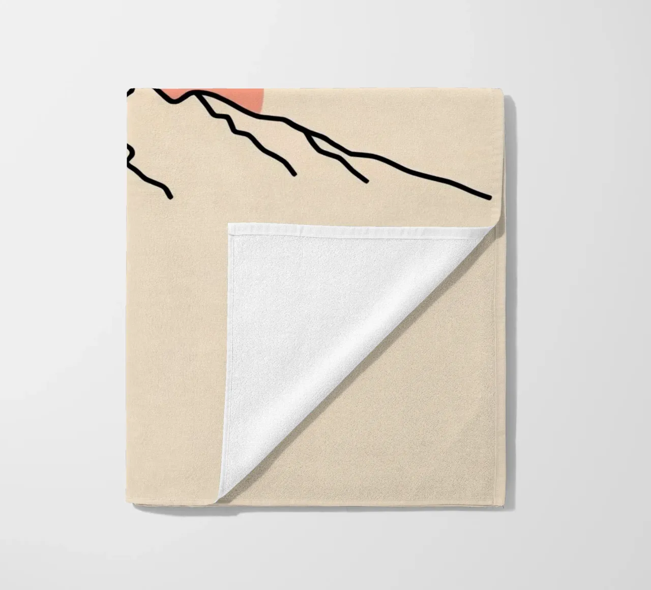 Stylized mountain range with minimalist sun in background beach towel by DesignDoodle
