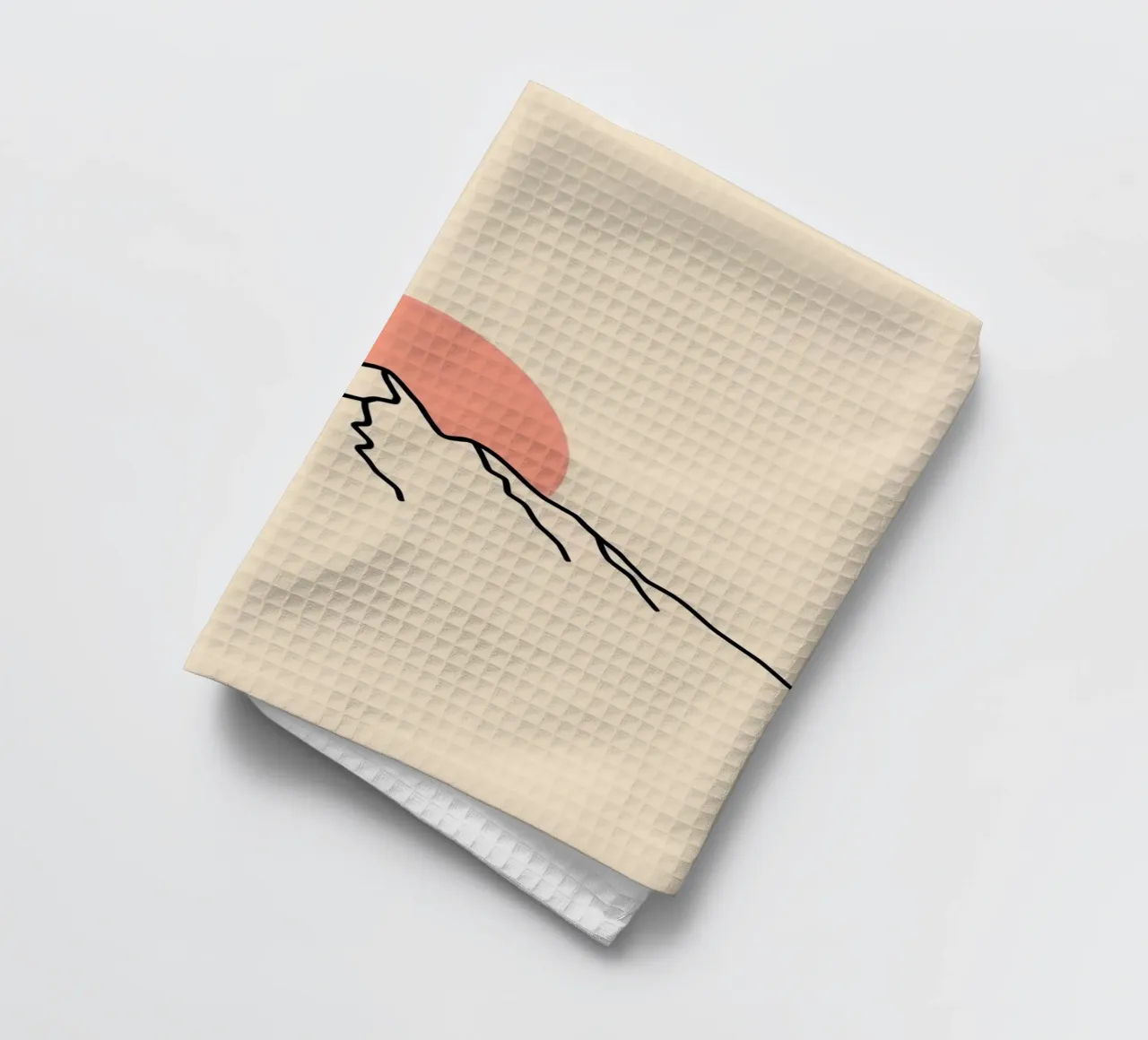 Stylized mountain range with minimalist sun in background tea towel by DesignDoodle