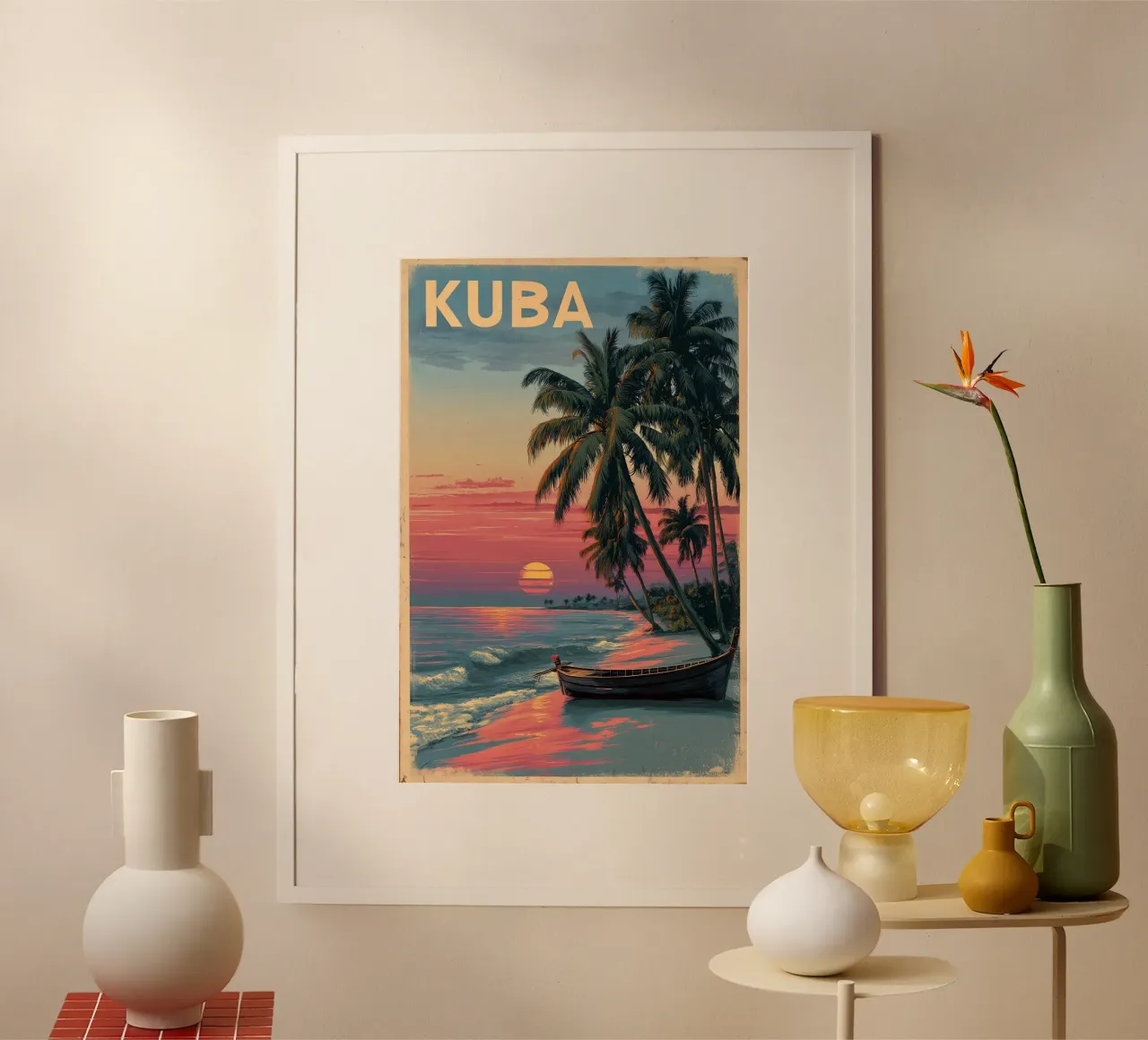 Poster di viaggio vintage sulla spiaggia di Cuba poster con telaio in alluminio da Vintage Travel Art