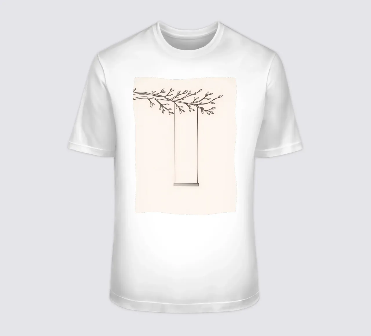 Empty swing hanging from a tree branch in a minimalist art t-shirt by DesignDoodle
