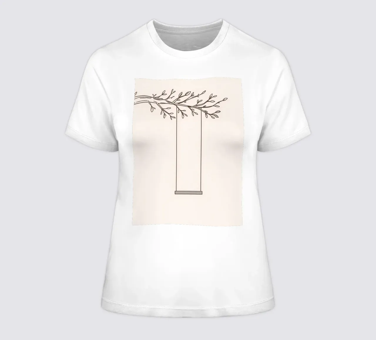 Empty swing hanging from a tree branch in a minimalist art women's fitted t-shirt by DesignDoodle