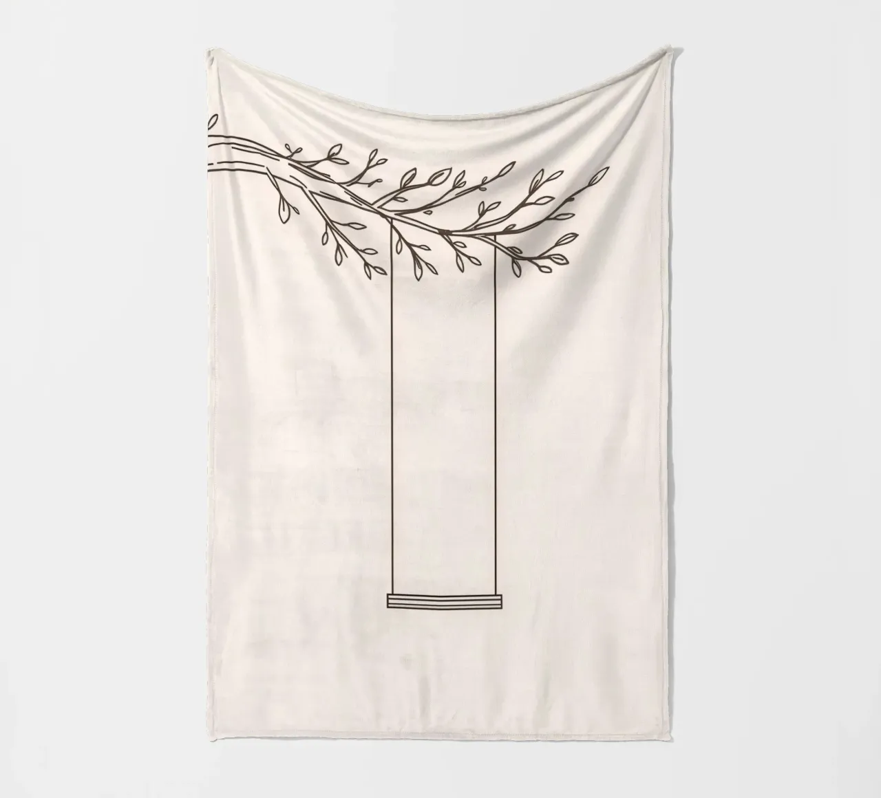 Empty swing hanging from a tree branch in a minimalist art fleece blanket by DesignDoodle