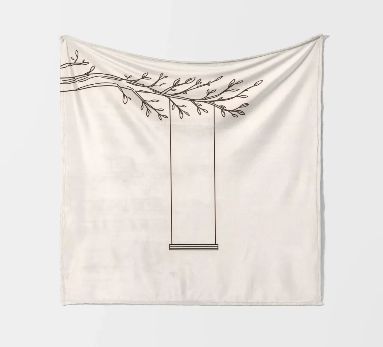 Empty swing hanging from a tree branch in a minimalist art fleece blanket by DesignDoodle