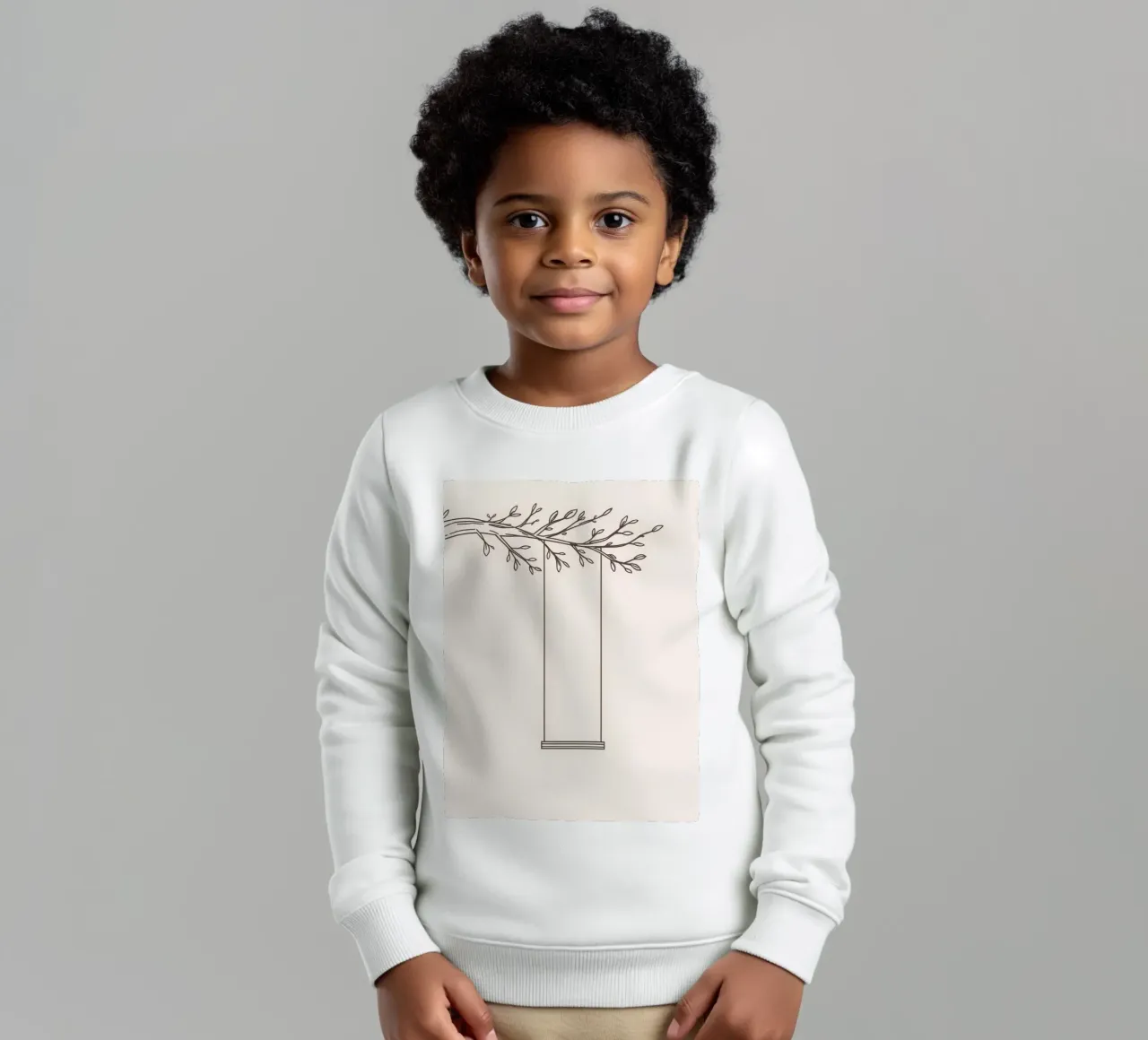 Empty swing hanging from a tree branch in a minimalist art kids sweatshirt by DesignDoodle