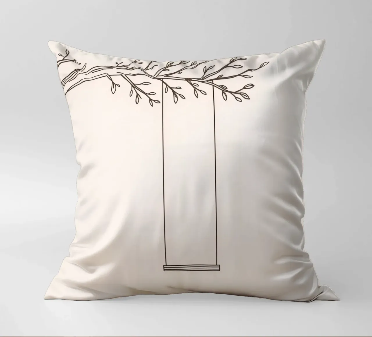 Empty swing hanging from a tree branch in a minimalist art decorative cushion by DesignDoodle