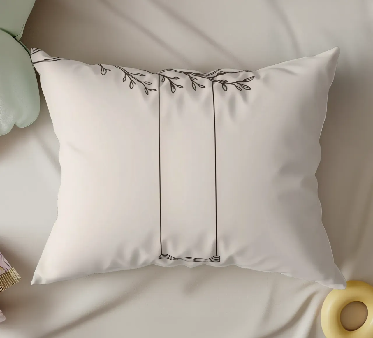 Empty swing hanging from a tree branch in a minimalist art decorative cushion by DesignDoodle
