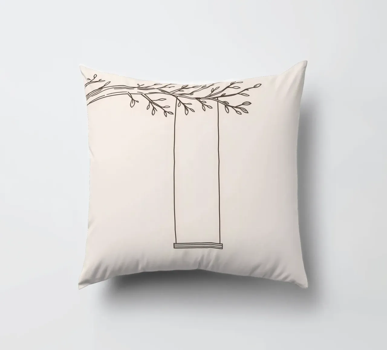 Empty swing hanging from a tree branch in a minimalist art decorative cushion by DesignDoodle